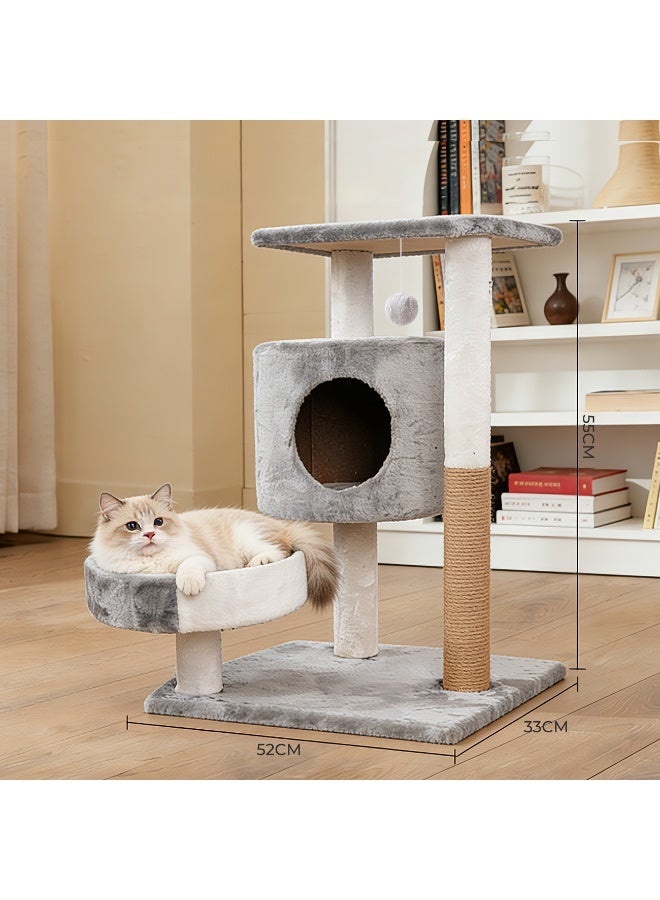 تراسل شجرة ومنزل قطط من تراسل، (55 سم)، غطاء ناعم مخملي بمجثم مخملي وركيزة ملفوفة بالسيزال للعب القط الصغير والحيوانات الأليفة من الرتان والخشب، سهلة التجميع - Image 2